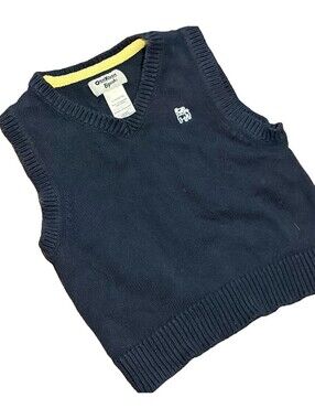 OshKosh B’gosh Baby Boy 12M Navy Sweater Vest Cotton V Neck Preppy Church Party
